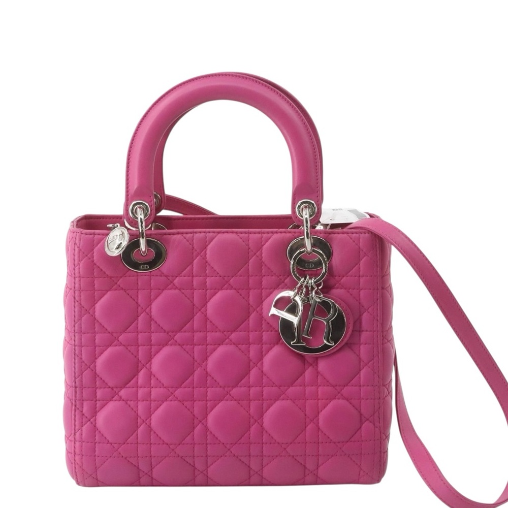 ✨🛍️ Christian Dior Pink Leather Medium Lady Dior Handbag